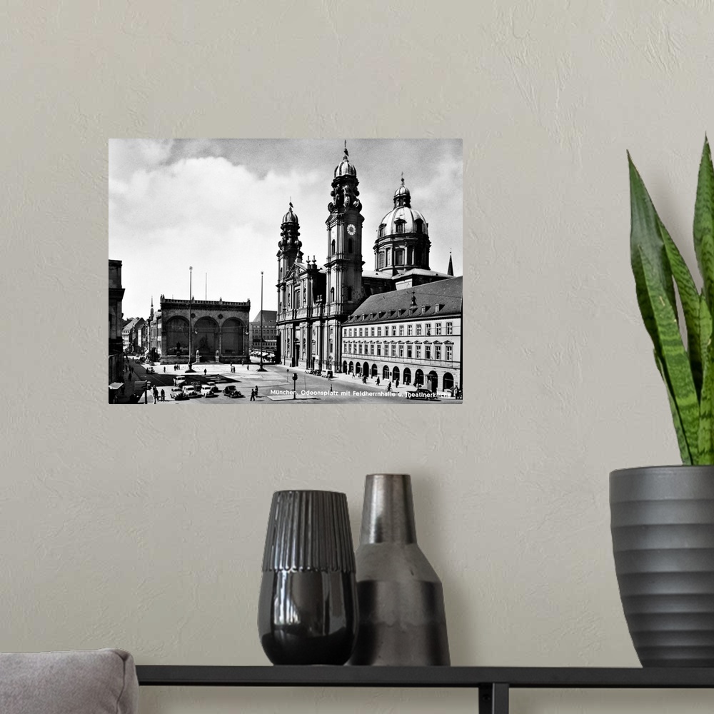 A modern room featuring View of the Odeonsplatz in Munich, Germany, including the Hall of Generals (rear) and the Theatin...