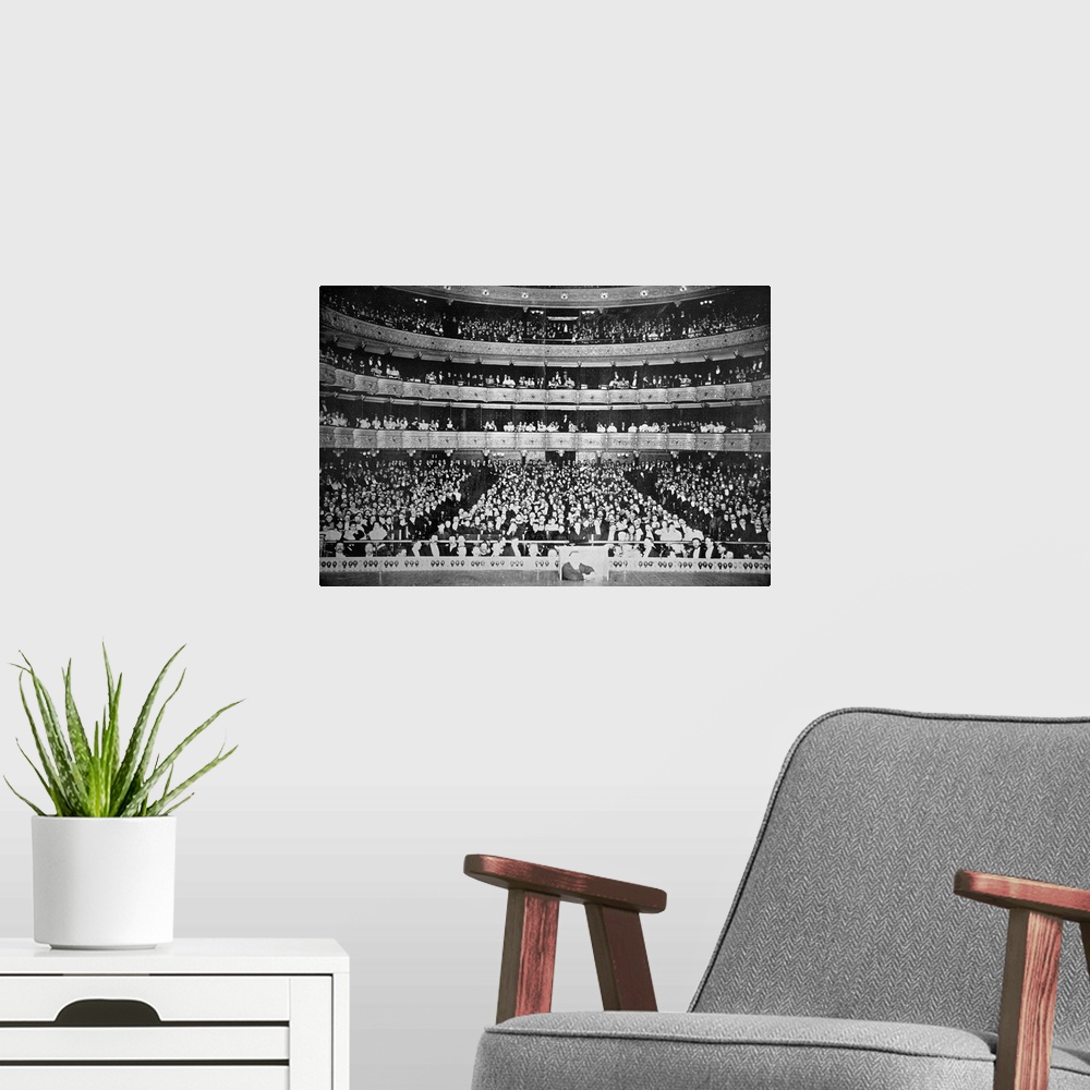 A modern room featuring 'The Interior of the Metropolitan Opera House, New York, with an Audience of over 3,500 People.' ...