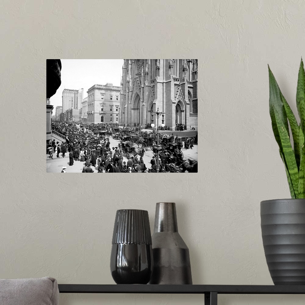 A modern room featuring Crowds in front of St. Patrick's Cathedral on Fifth Avenue in New York City on Easer Sunday. Phot...