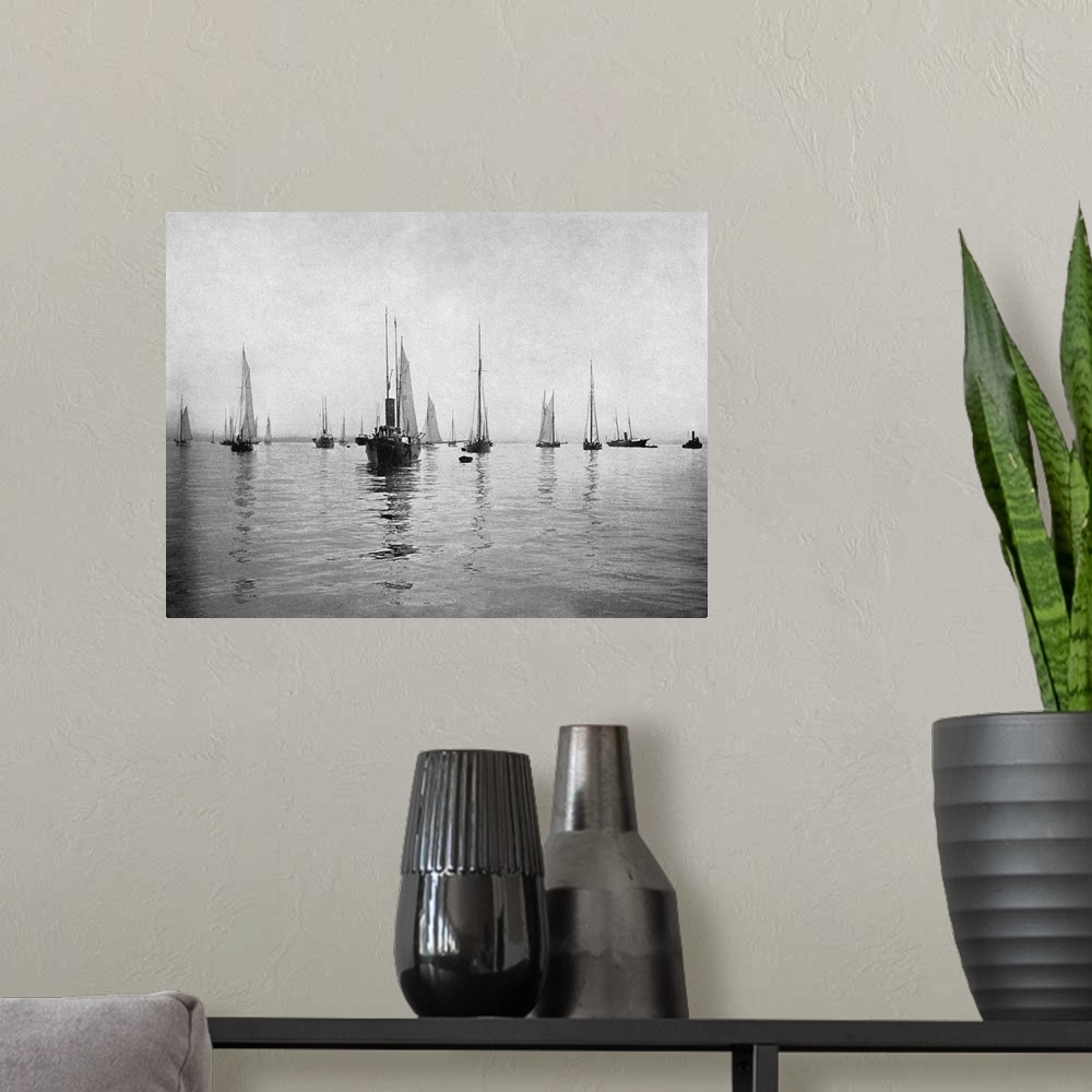 A modern room featuring Sailboats in New York Bay. Photograph, c1890.