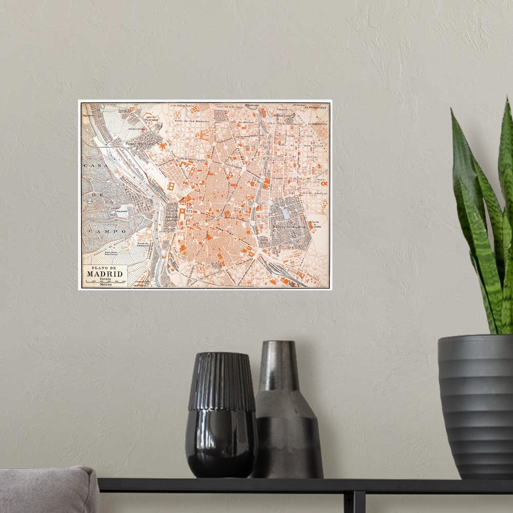 A modern room featuring Spain, Madrid Map, C1920. Spanish Map Of Madrid, C1920.