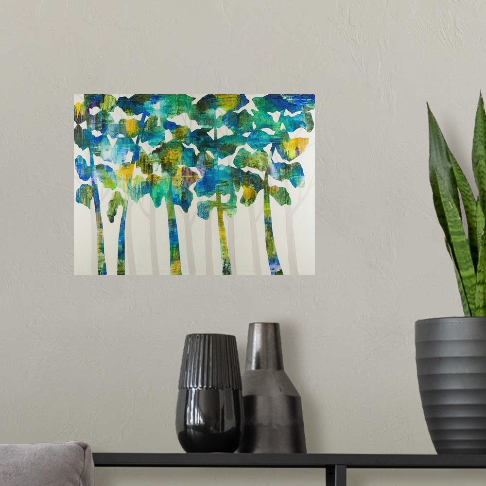 A modern room featuring Tall Trees VII