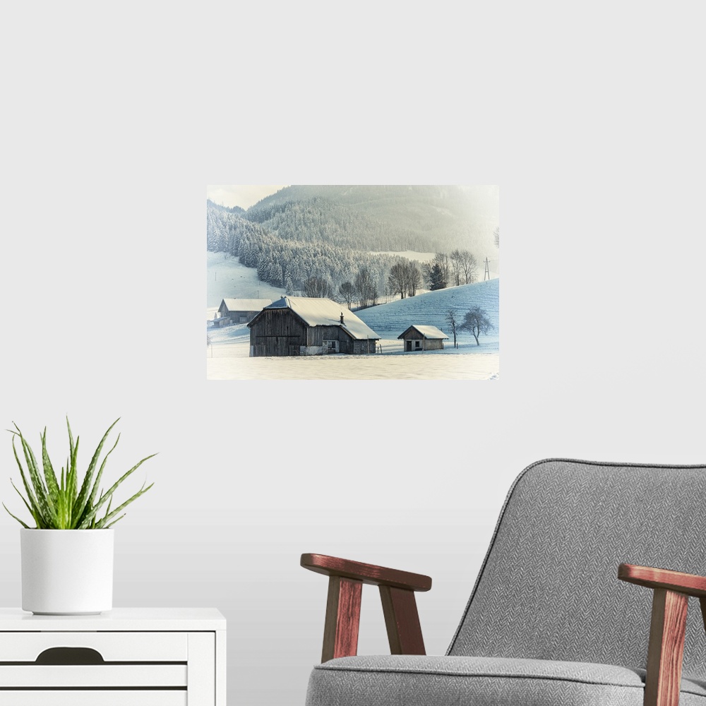 A modern room featuring An Old Farm in the winter. Austria, Europe
