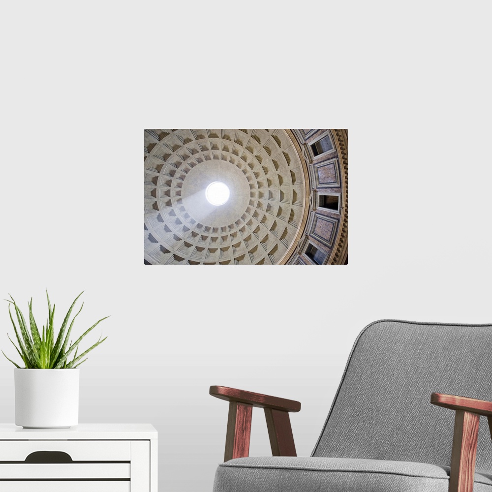 A modern room featuring Perpendicular view of the Pantheon dome, Rome