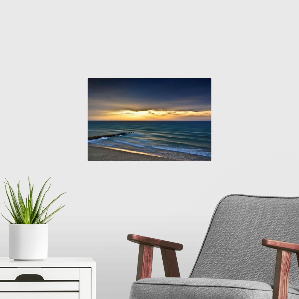 A modern room featuring Conceptual beach scene with jetty