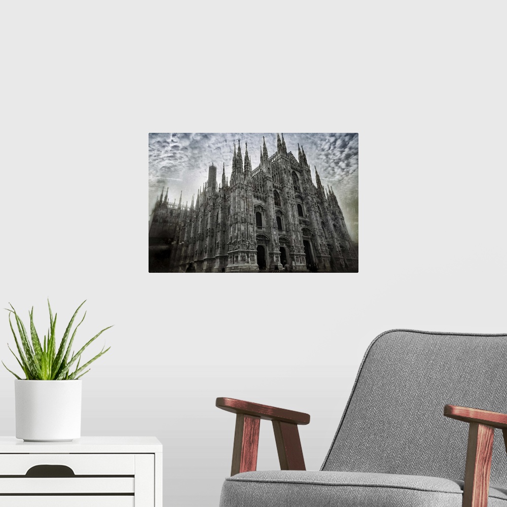 A modern room featuring View on Milan Cathedral (IDuomo di Milano), the cathedral church of Milan, Italy. .The Gothic cat...