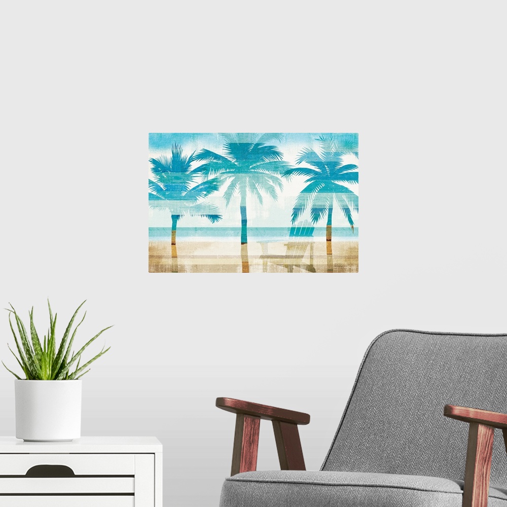 A modern room featuring Beachscape Palms with chair