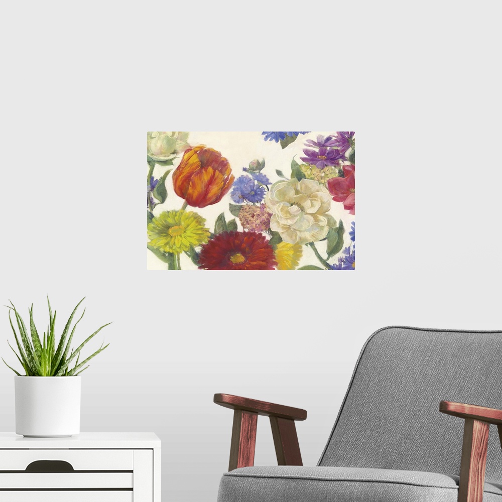 A modern room featuring Colorful Flowers on White Crop