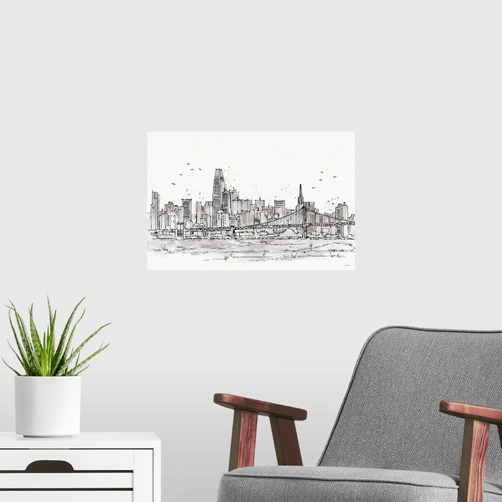 A modern room featuring Skyline Sketches VII No Words Flowers