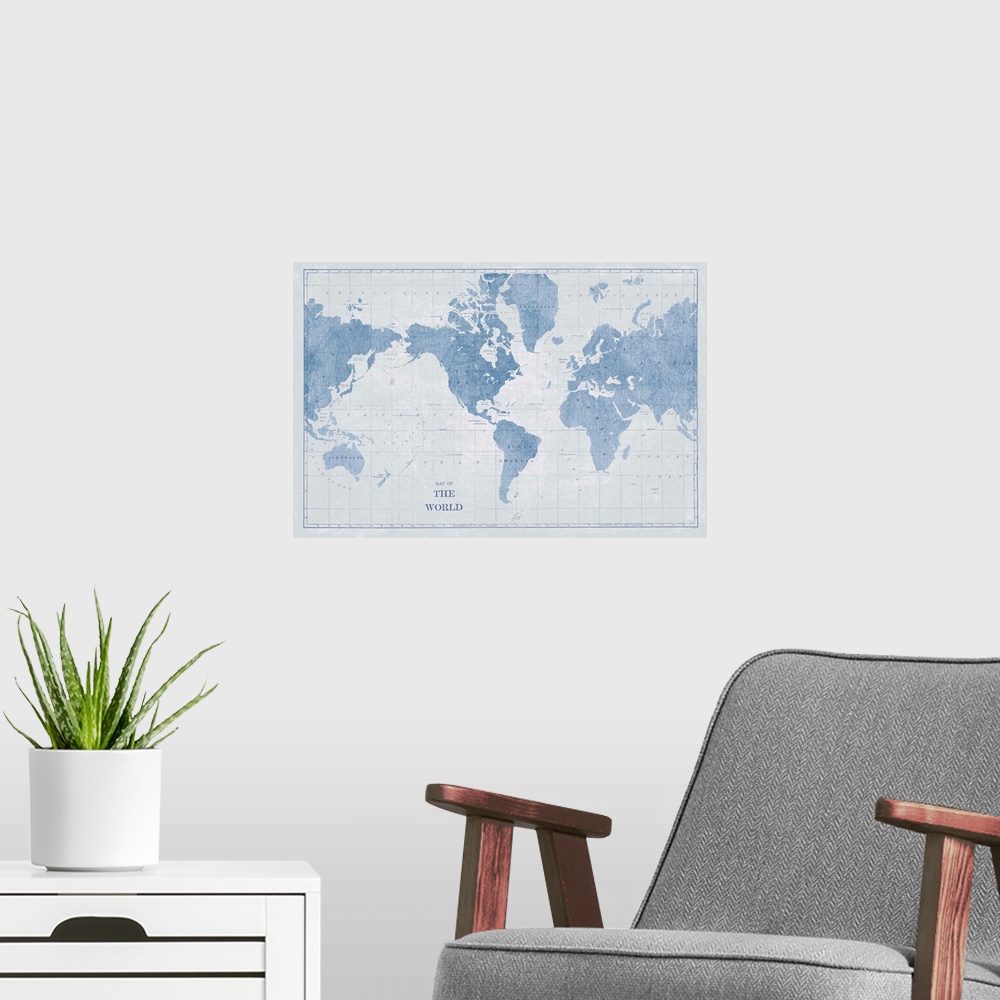 A modern room featuring World Map White and Blue