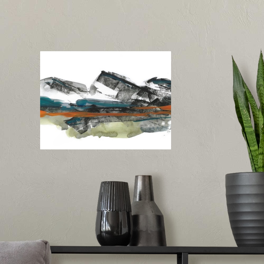 A modern room featuring Abstract Mountain View I