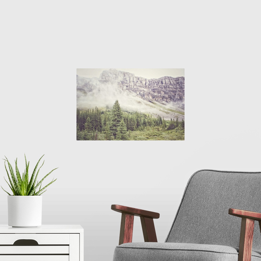 A modern room featuring Photograph of Canadian Rocky Mountains near Banff, Alberta, Canada.