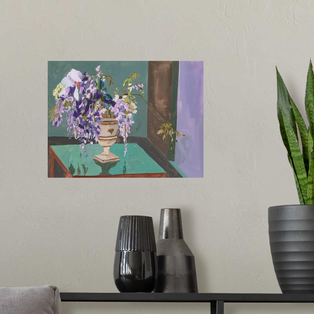 A modern room featuring Blooming Wisteria II