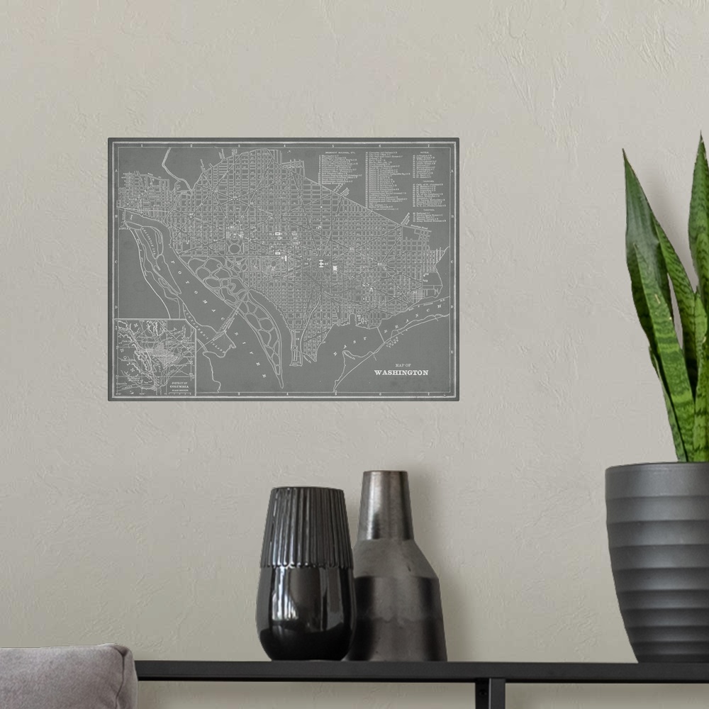 A modern room featuring City Map of Washington, DC