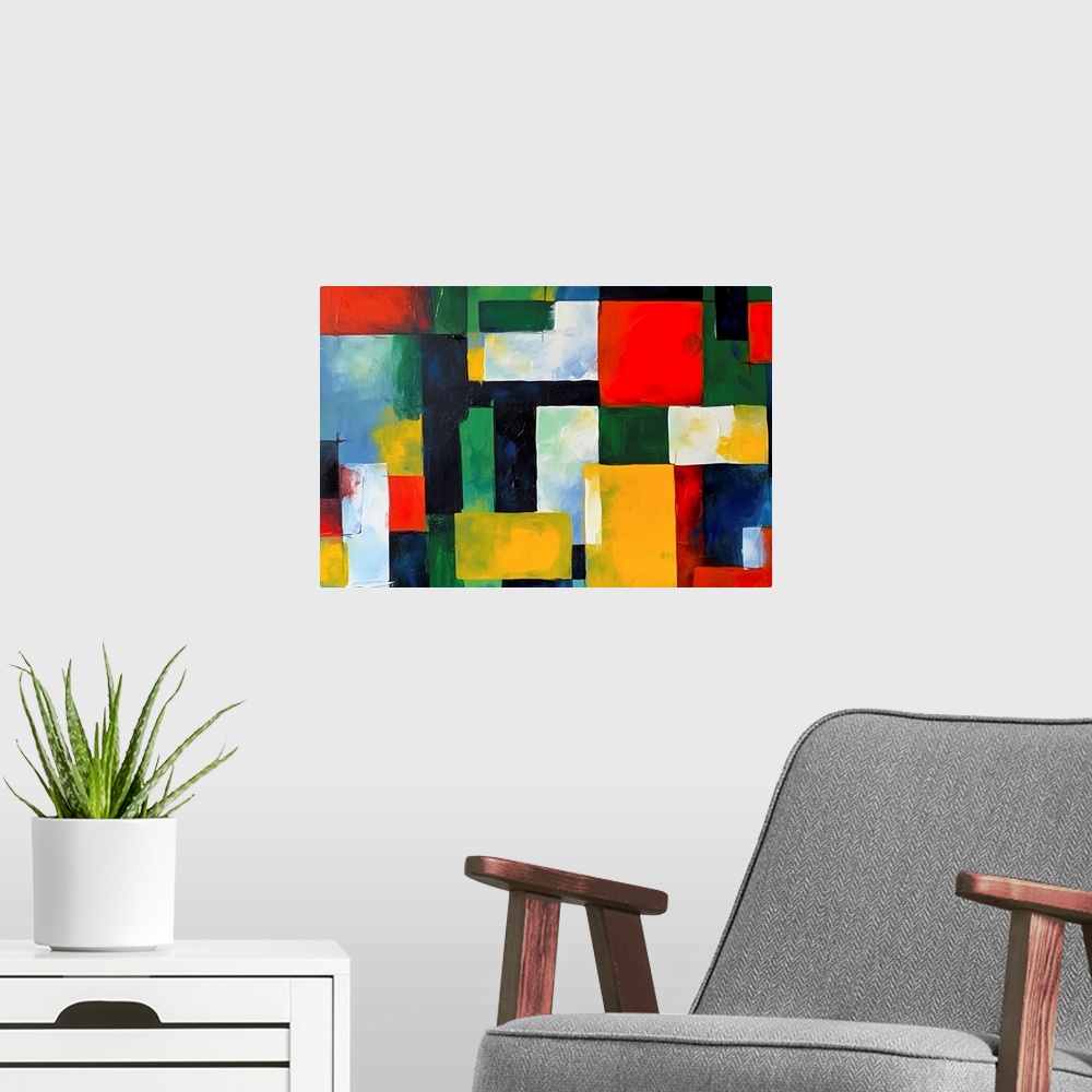 A modern room featuring Colorful Geometric Abstraction I