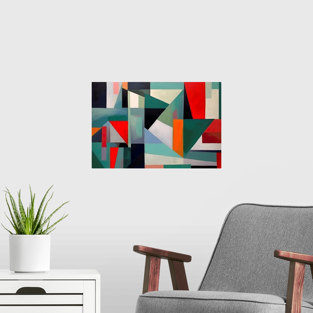A modern room featuring Colorful Geometric Abstraction IX