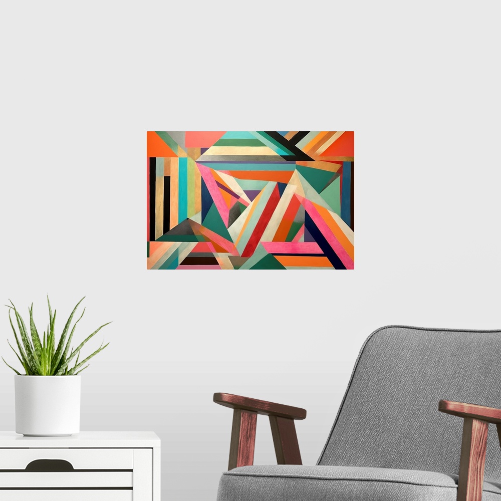 A modern room featuring Colorful Geometric Abstraction VI