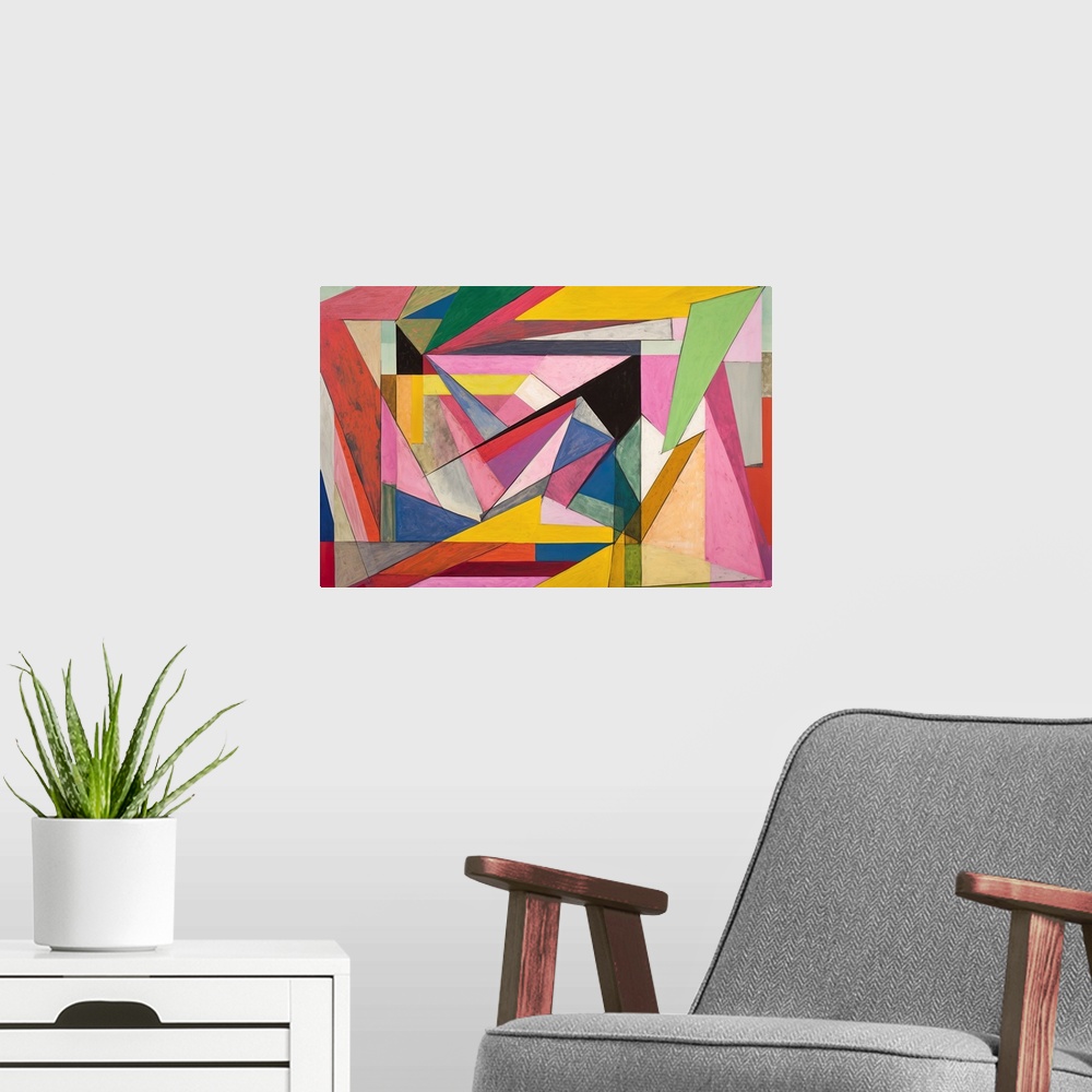 A modern room featuring Colorful Geometric Abstraction XII