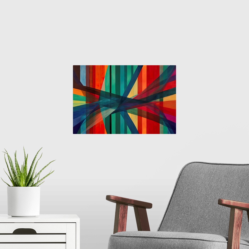 A modern room featuring Colorful Geometric Abstraction XIX