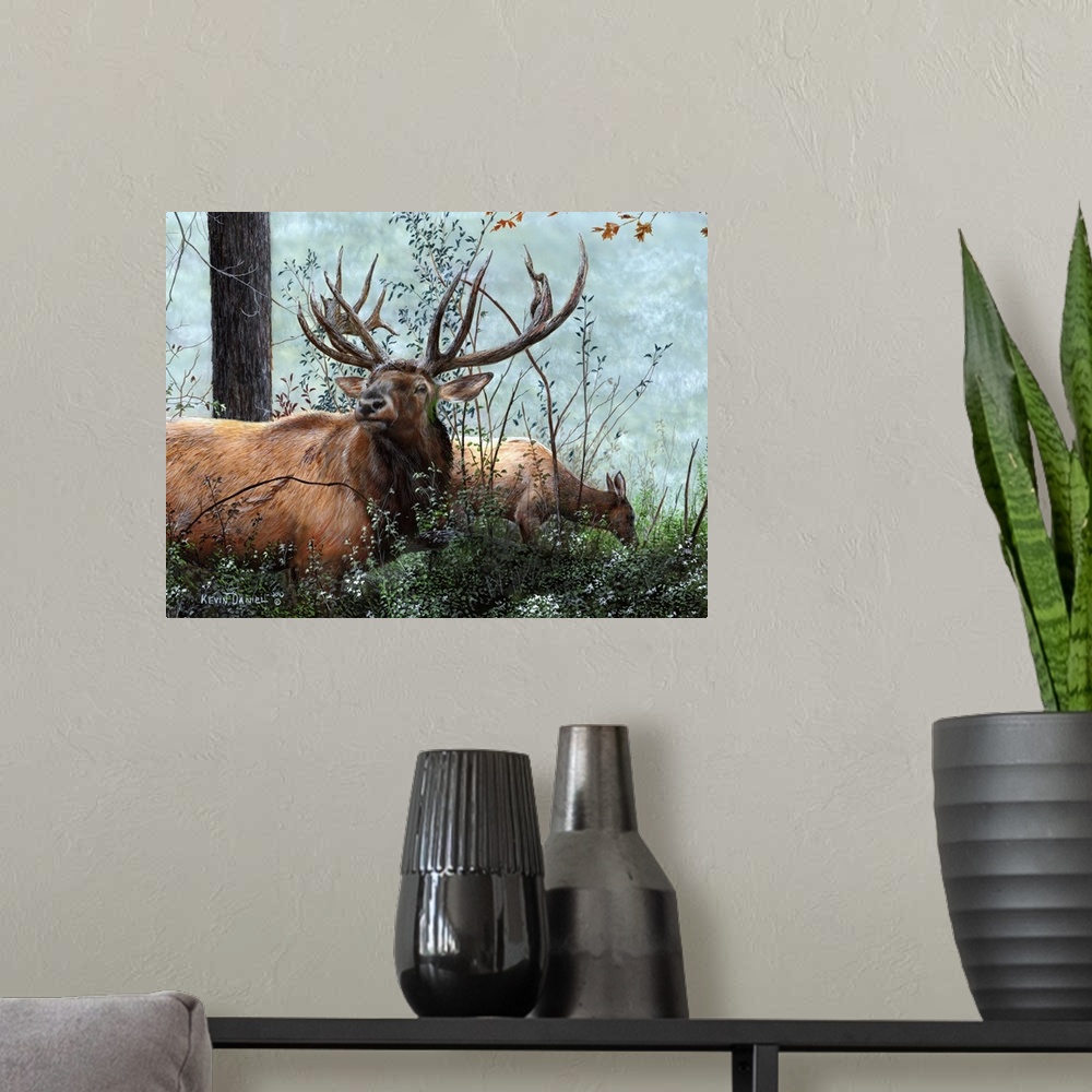 A modern room featuring Elk Foraging