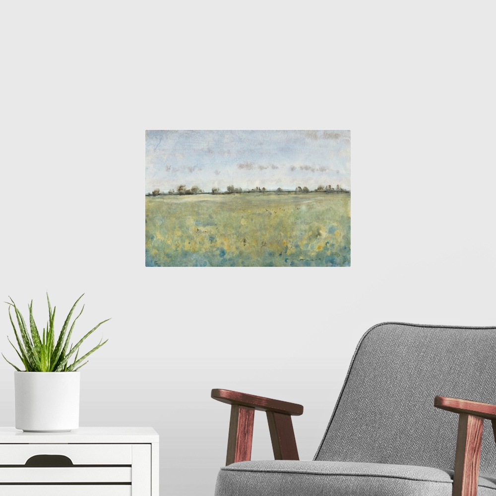 A modern room featuring Grazing Land IV