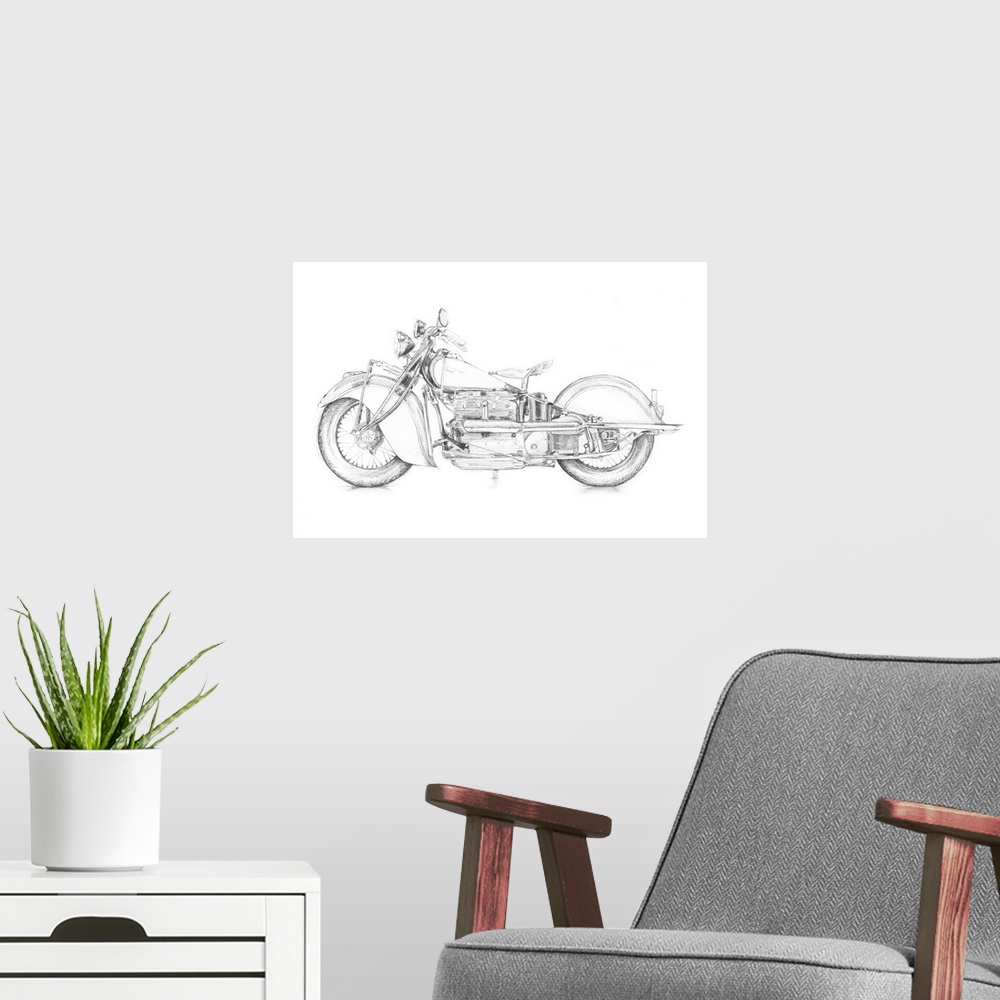 A modern room featuring Motorcycle Sketch II