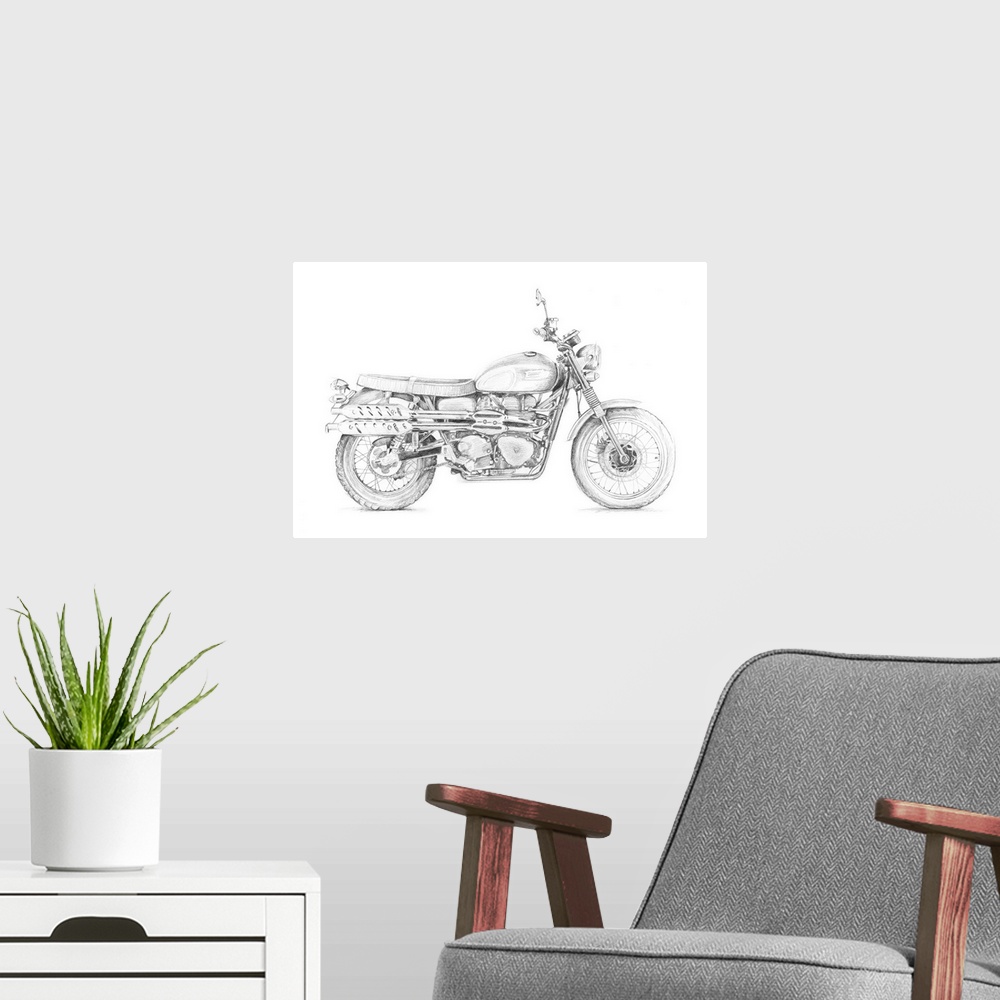 A modern room featuring Motorcycle Sketch III