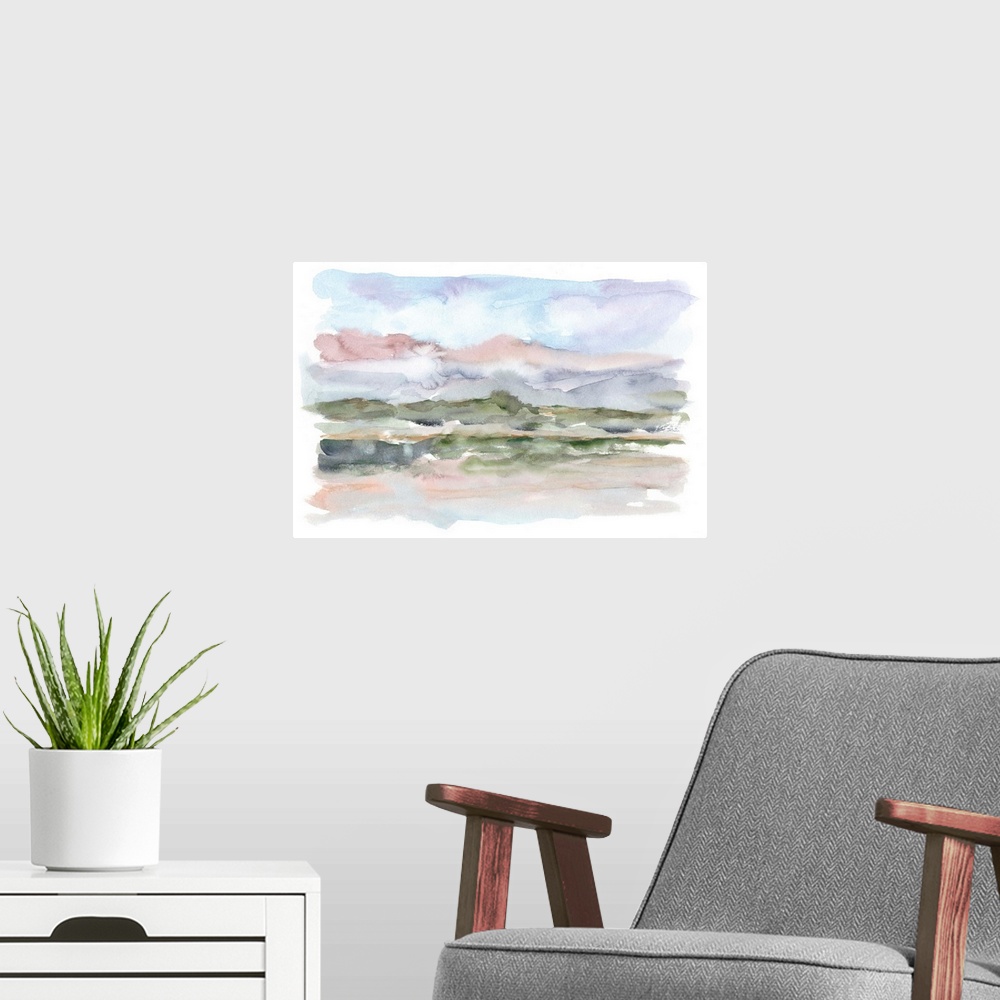 A modern room featuring Mountain Watercolor V