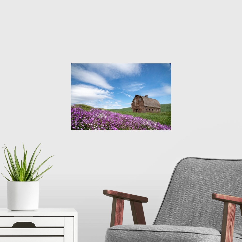 A modern room featuring Palouse Barn And Flowers II
