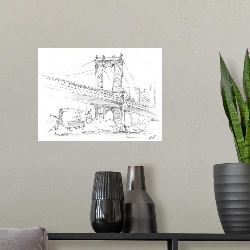 A modern room featuring Pencil Cityscape Study II