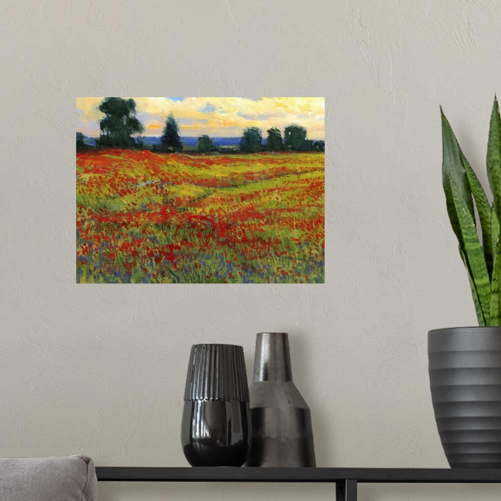 A modern room featuring Red Field I