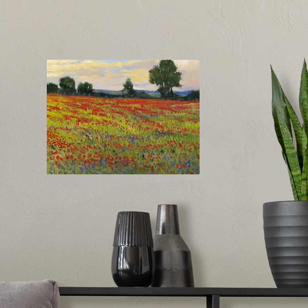 A modern room featuring Red Field II