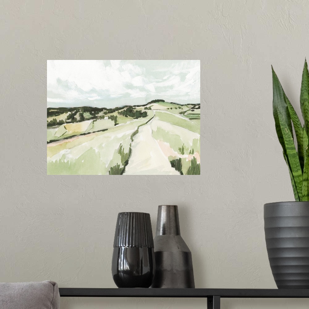 A modern room featuring Rolling Pastures Sketch II