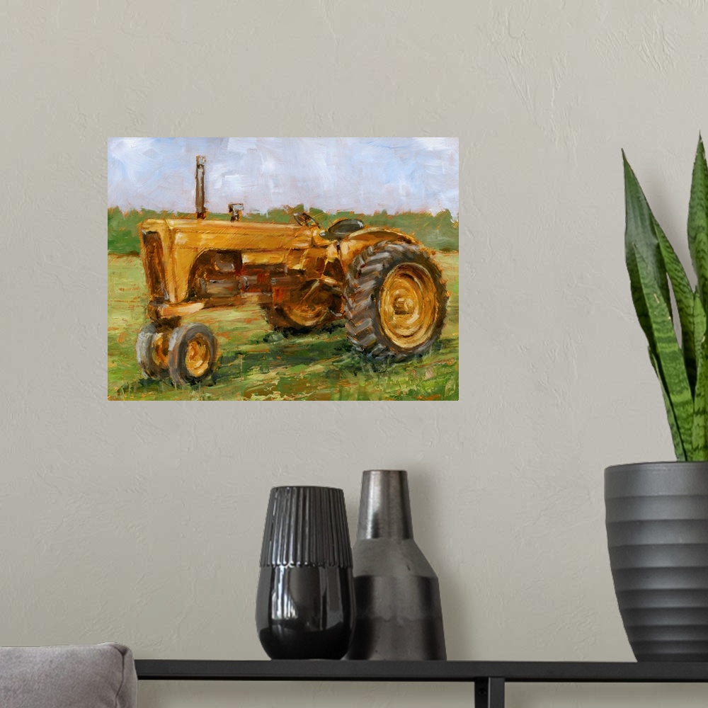 A modern room featuring Rustic Tractors IV