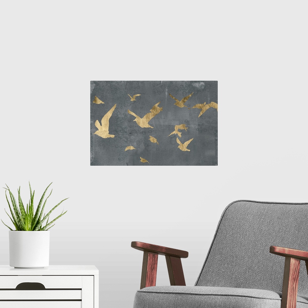 A modern room featuring Silhouettes in Flight III