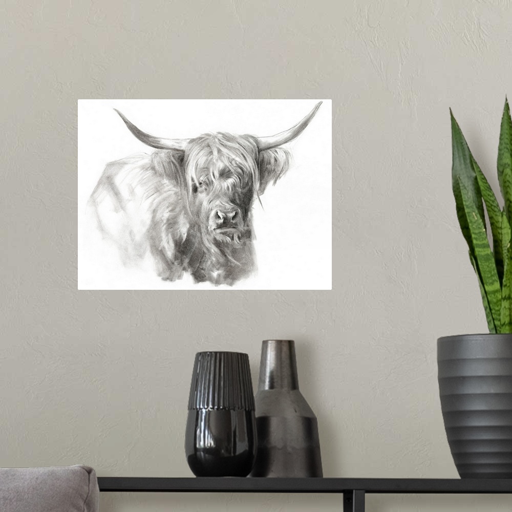 A modern room featuring Soft Focus Highland Cattle I