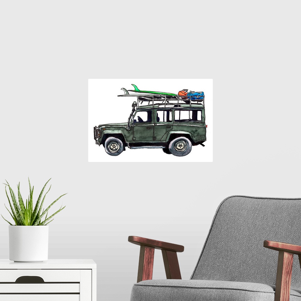 A modern room featuring Surf Jeep