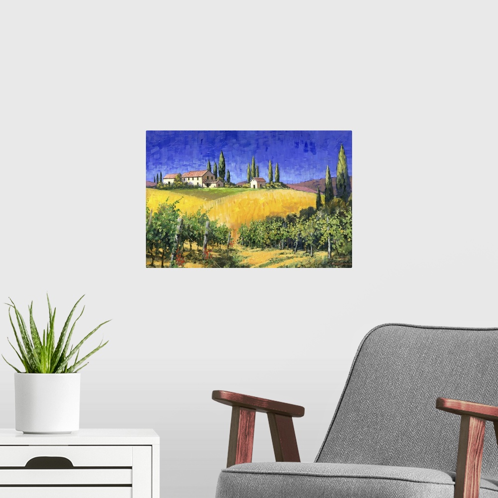 A modern room featuring Contemporary Tuscan landscape painting.