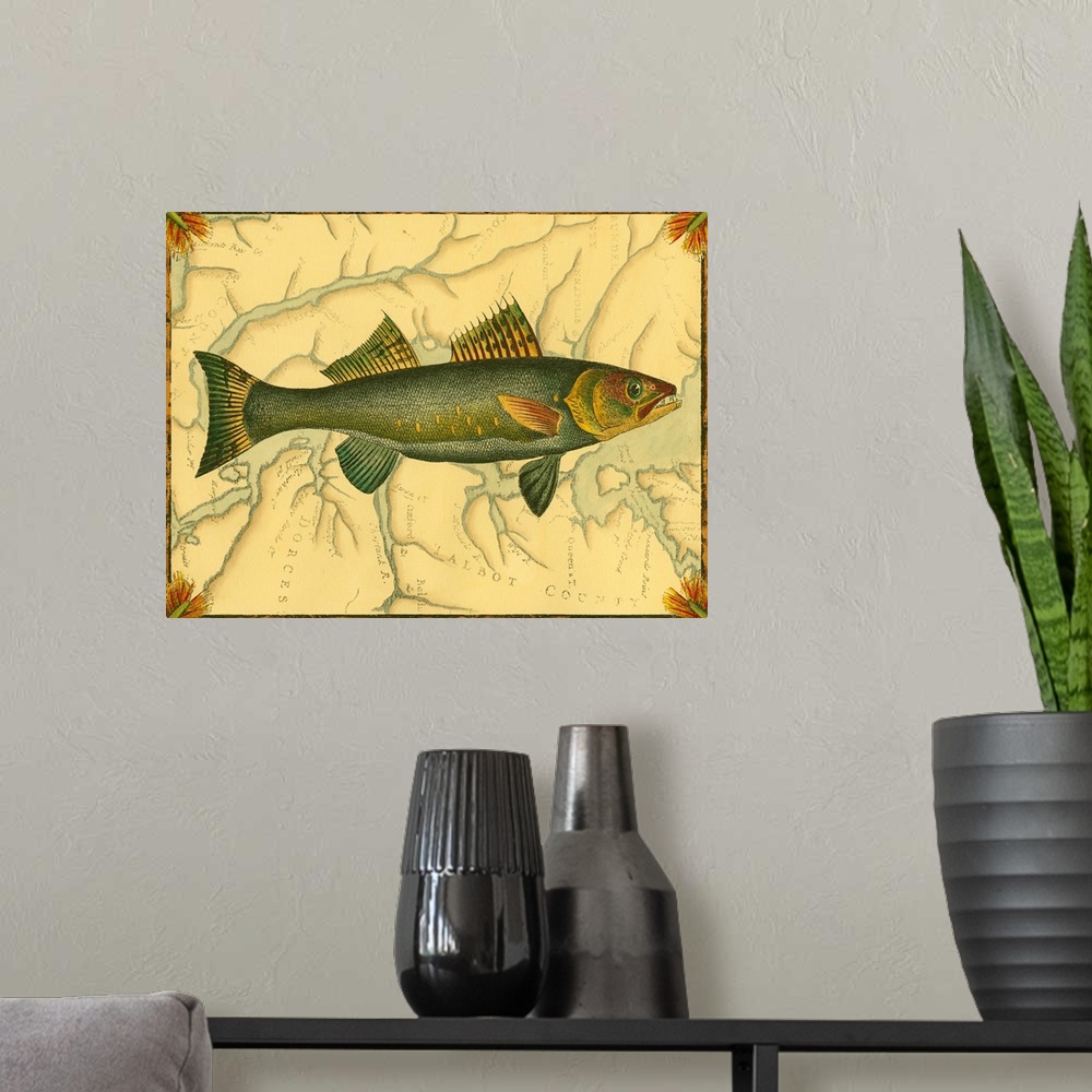 A modern room featuring Walleye on Map