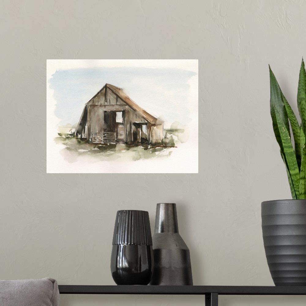 A modern room featuring Watercolor Barn Study I