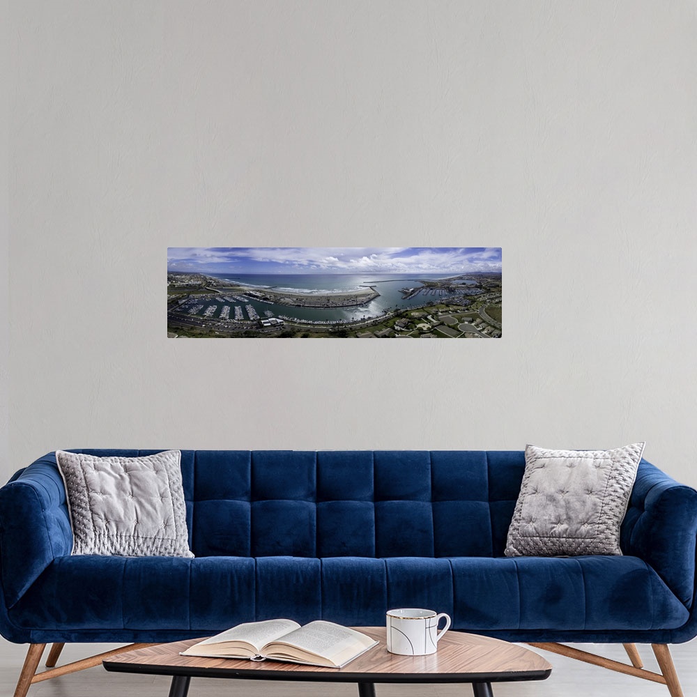 A modern room featuring This is a 10 image aerial panoramic of Oceanside Harbor, Oceanside, California, USA.