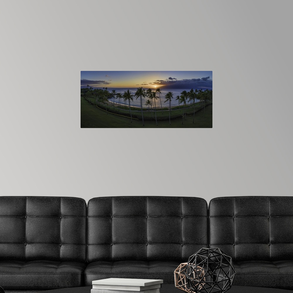A modern room featuring Kapalua Bay Panoramic. This is a 4 image aerial sunset panoramic of stunning Kapalua Bay, Maui, H...