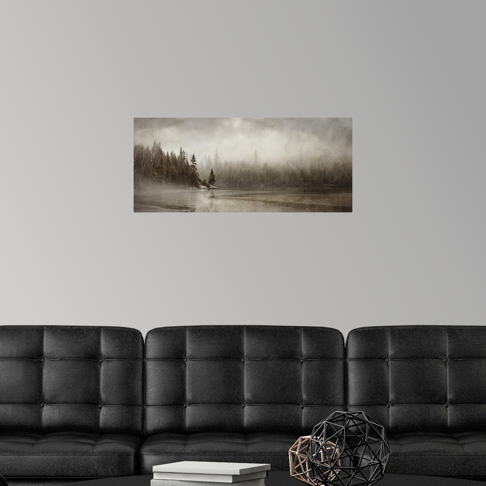 A modern room featuring Northern autumn landscape in fog and ice, thunder bay, Ontario, Canada.
