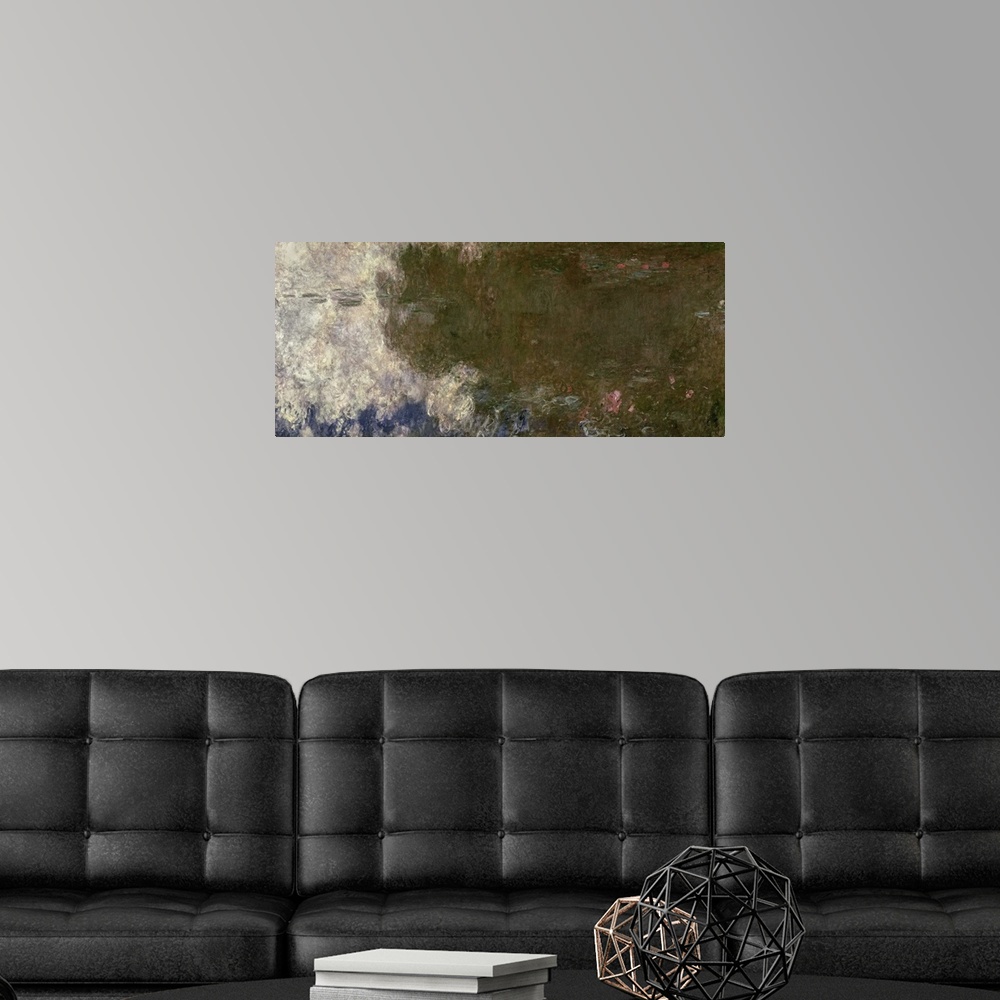 A modern room featuring XIR64184 The Waterlilies - The Clouds (right side), 1914-18 (see also 64185 & 64186)  by Monet, C...