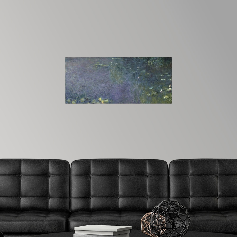 A modern room featuring XIR71325 Waterlilies: Morning, 1914-18 (centre right section)  by Monet, Claude (1840-1926); oil ...