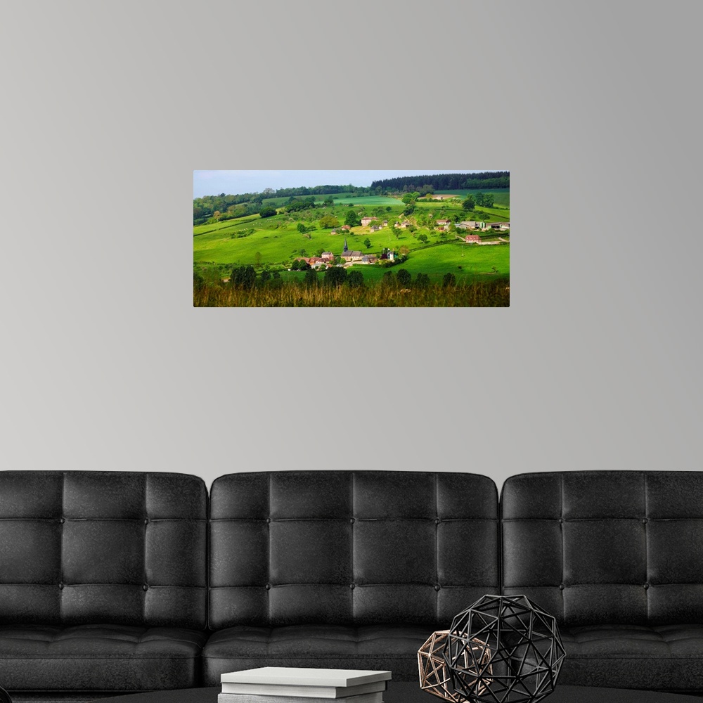 A modern room featuring France, Normandy, Camembert, View over the countryside and village