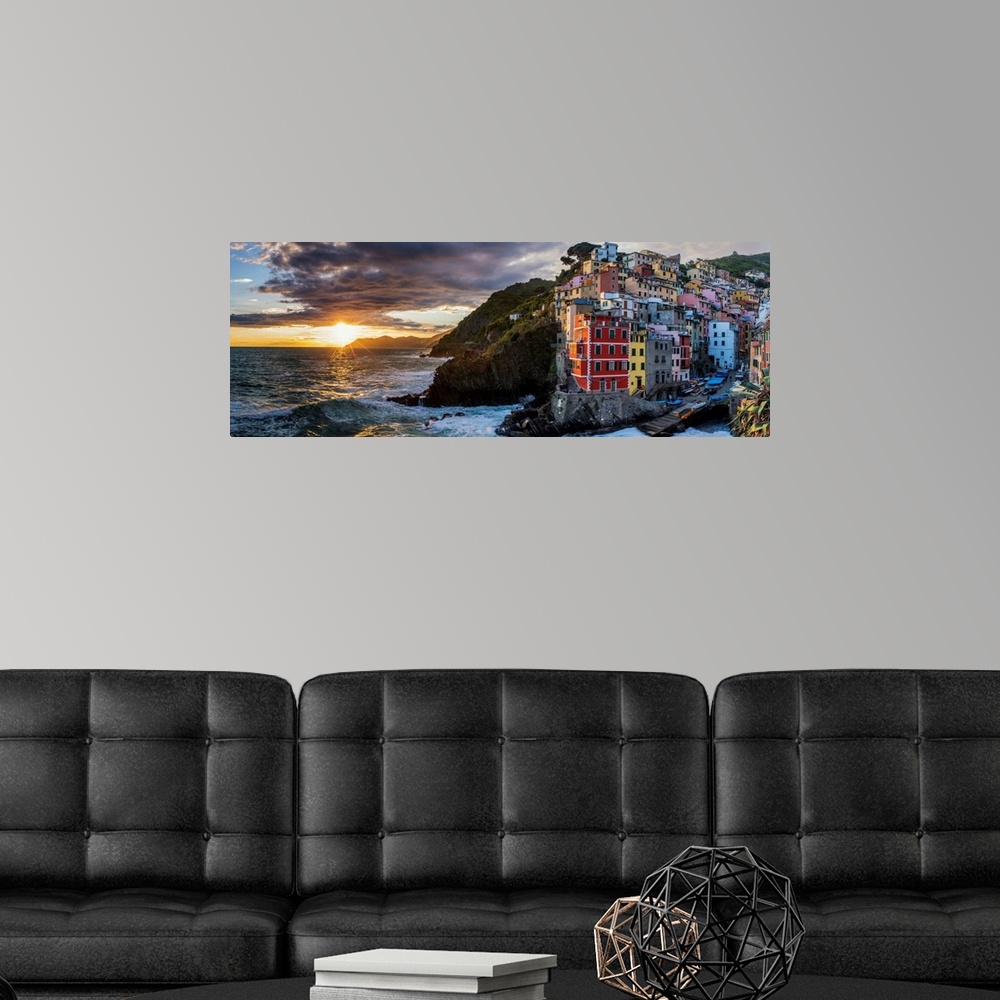 A modern room featuring Riomaggiore At Sunset, Cinque Terre, Liguria, Italy