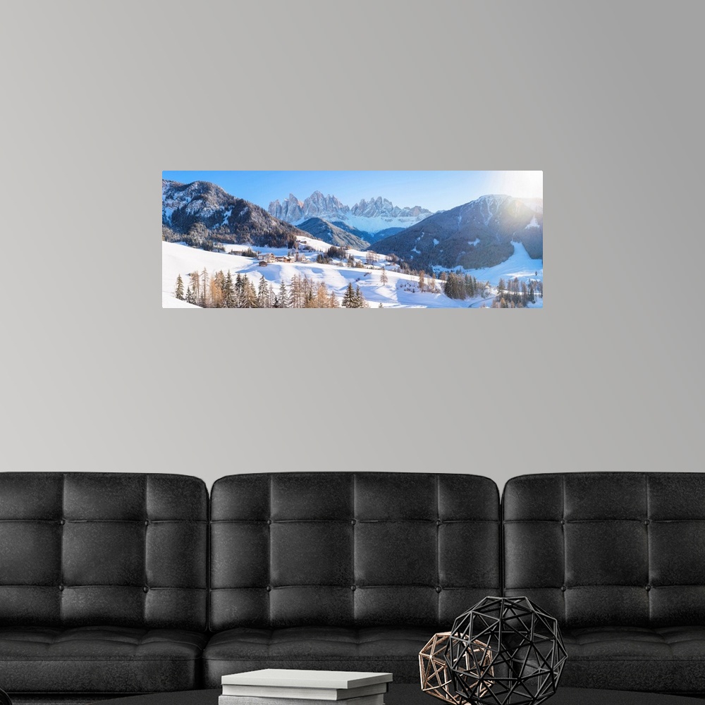 A modern room featuring Santa Magdalena In Funes, South Tyrol Region, Trentino Alto Adige, Bolzano District, Italy. The L...