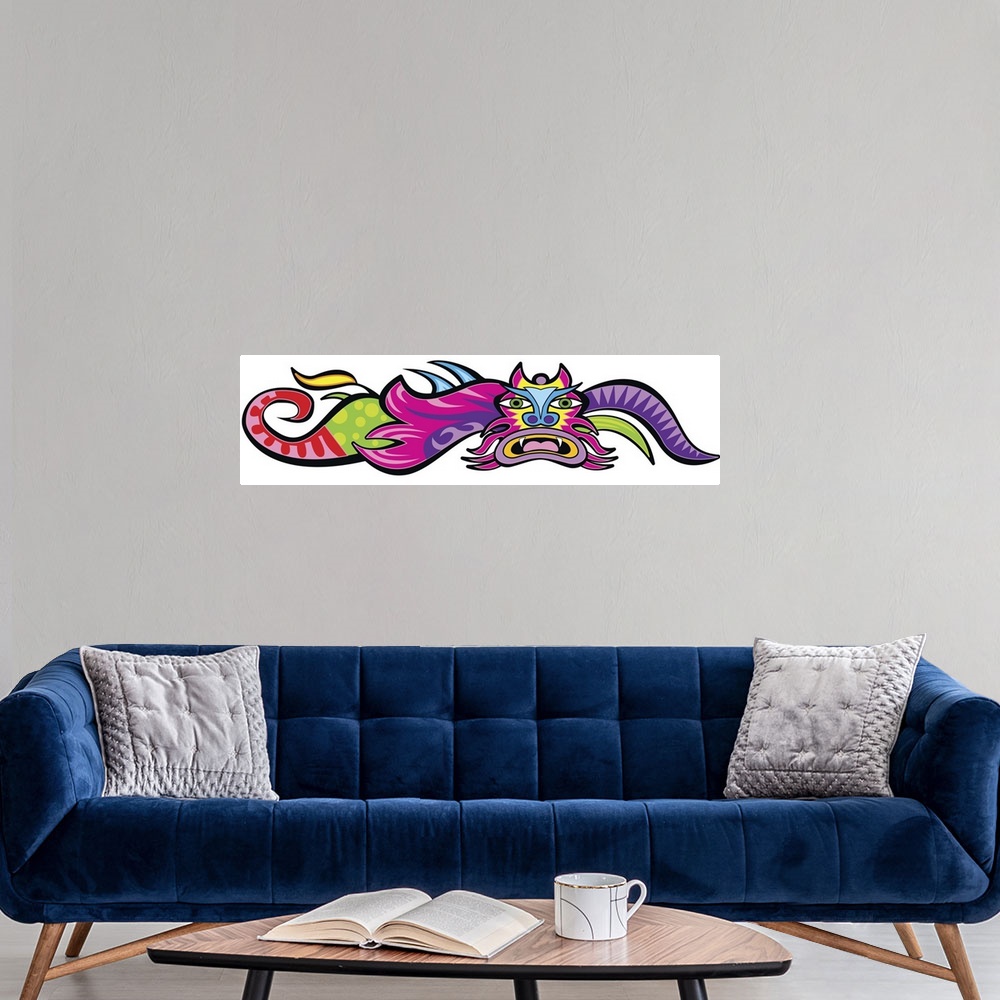 A modern room featuring Contemporary colorful tribal inspired artwork.