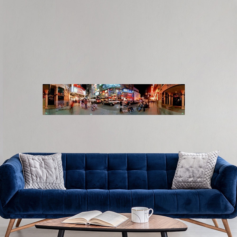 A modern room featuring 360 degree view of a city at dusk, Broadway, 42nd Street, Manhattan, New York City, New York Stat...